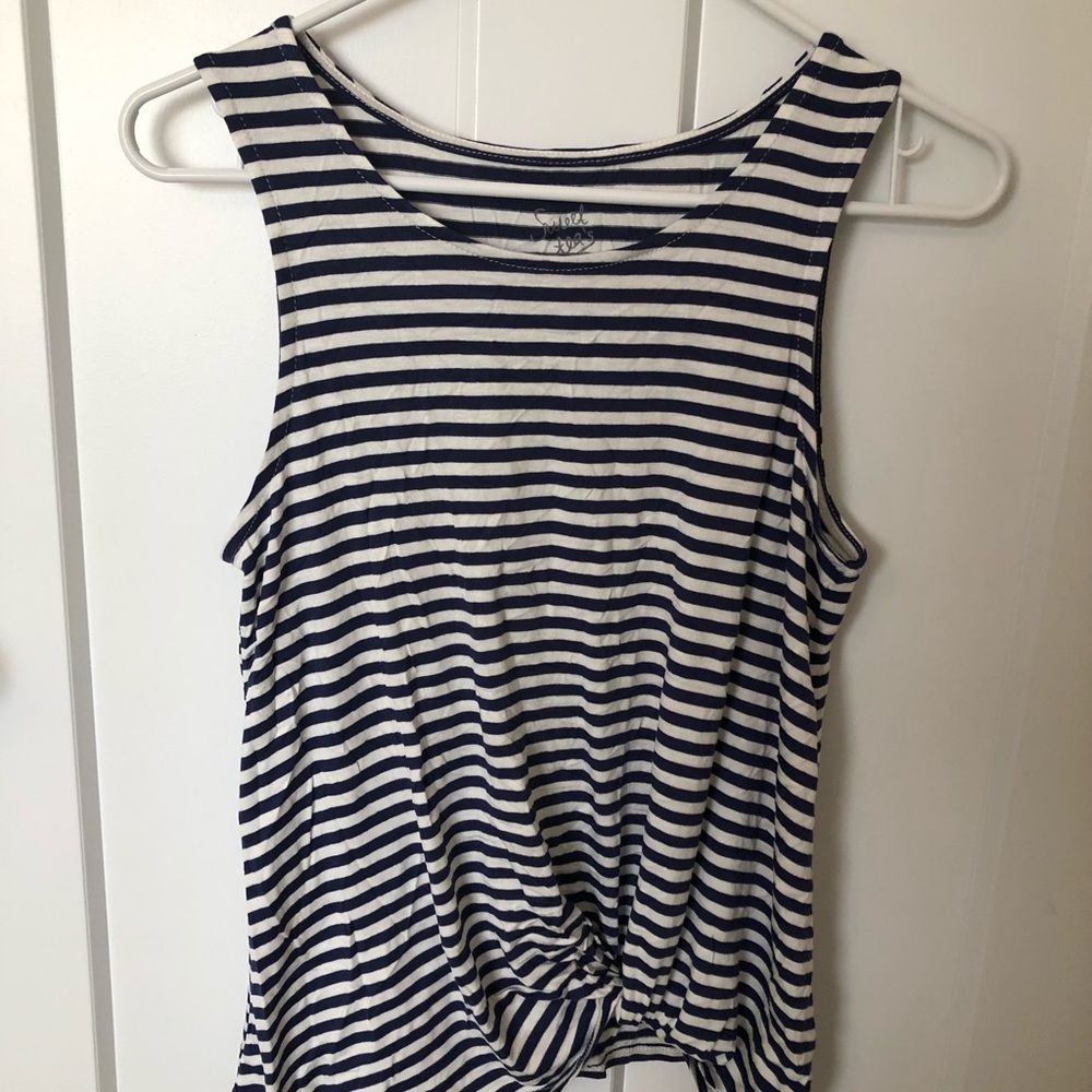 Navy/White Striped Knotted Tank